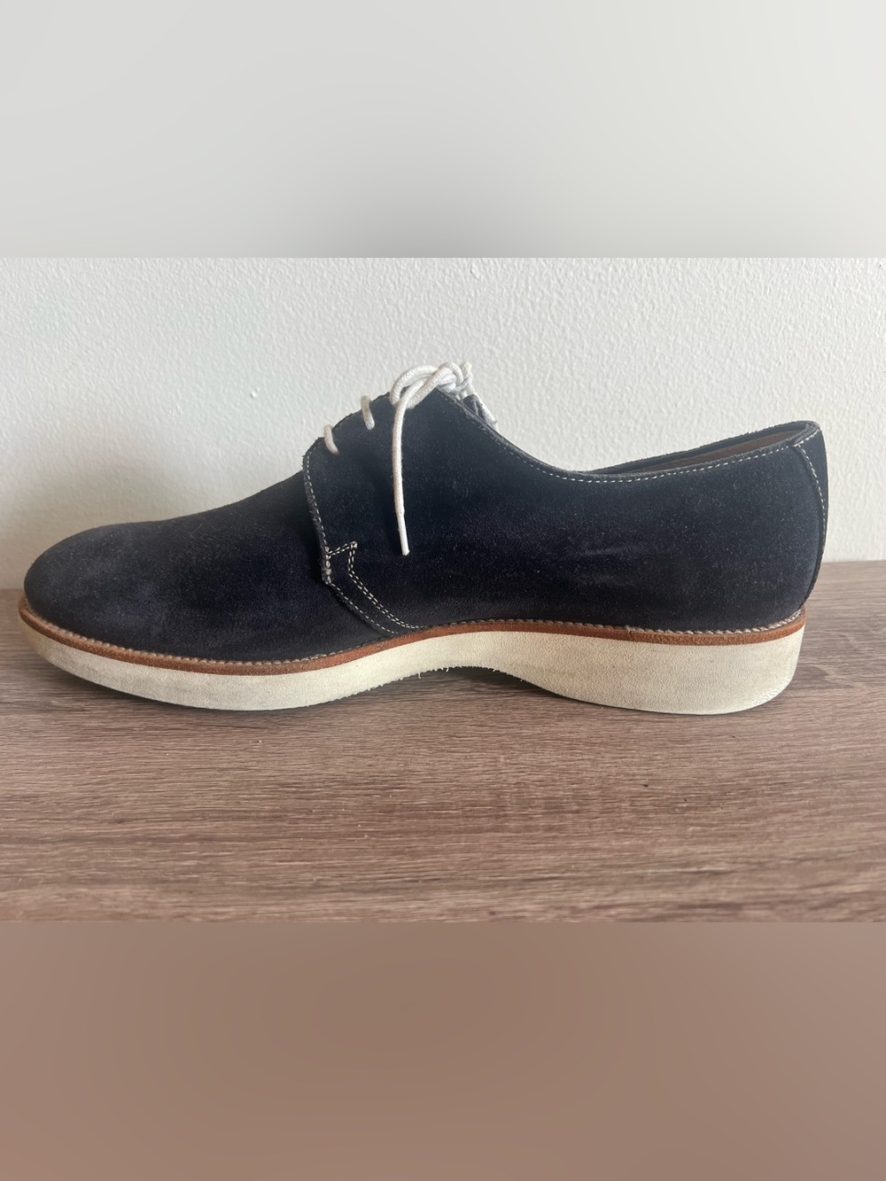 Wall & Water Men's Blue Suede Derby Shoes with White Sole
